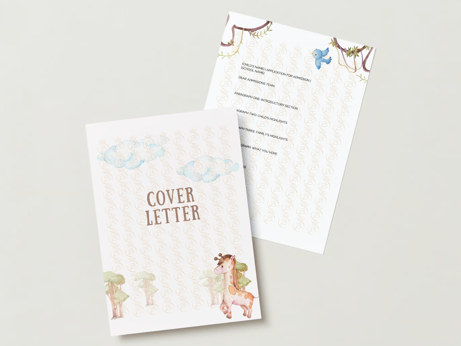 Wild Wonders Letter cover featuring jungle animals like giraffes, lions, and elephants, with a playful and adventurous theme for school applications.