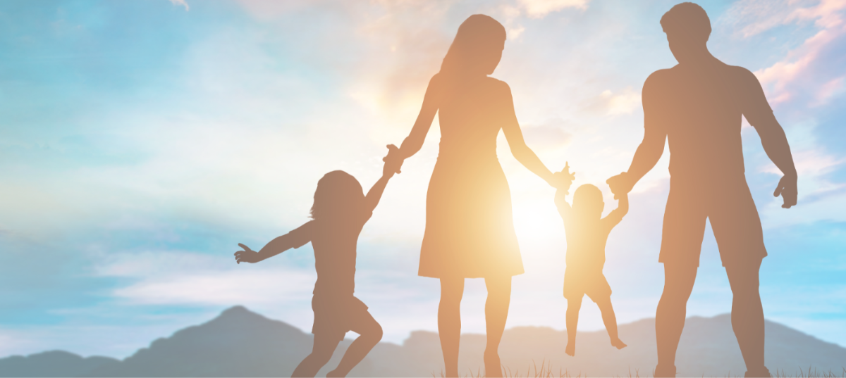 BrightKey Futurist homepage banner with a family of four holding hands in front of bright sky and sun with energy