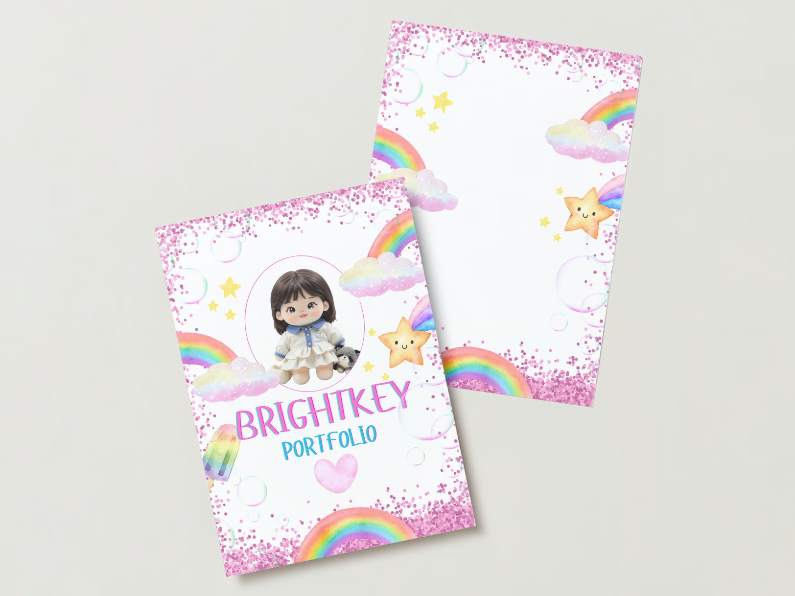 Rainbow Dreams Portfolio featuring vibrant rainbow-themed designs to celebrate a child’s achievements and individuality. Ideal for creating standout school application packages.