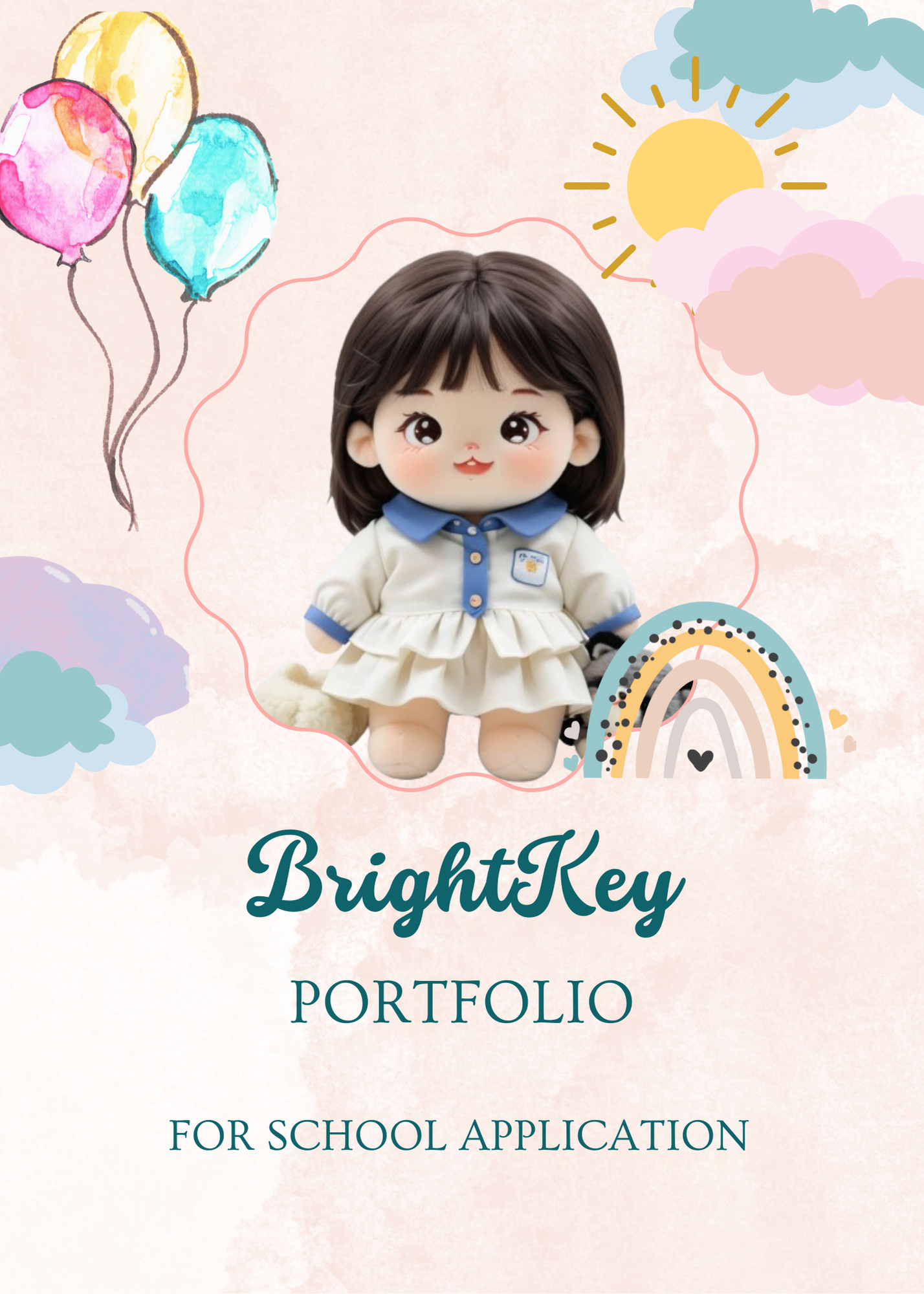 Sunshine & Balloons Portfolio showcasing cheerful designs with bright sunshine and playful balloon elements, perfect for highlighting your child’s vibrant personality in school applications.