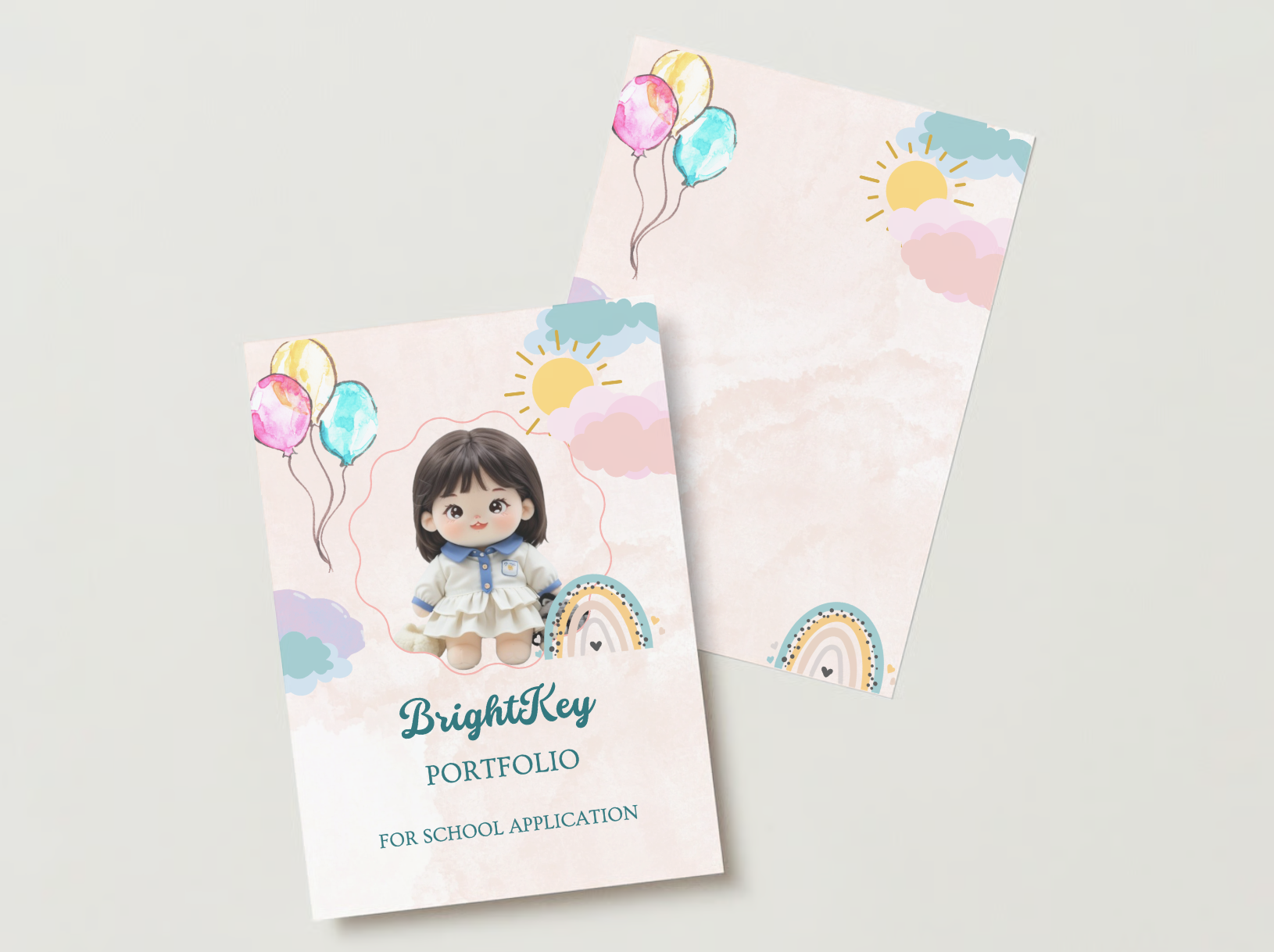 Sunshine & Balloons Portfolio showcasing cheerful designs with bright sunshine and playful balloon elements, perfect for highlighting your child’s vibrant personality in school applications.