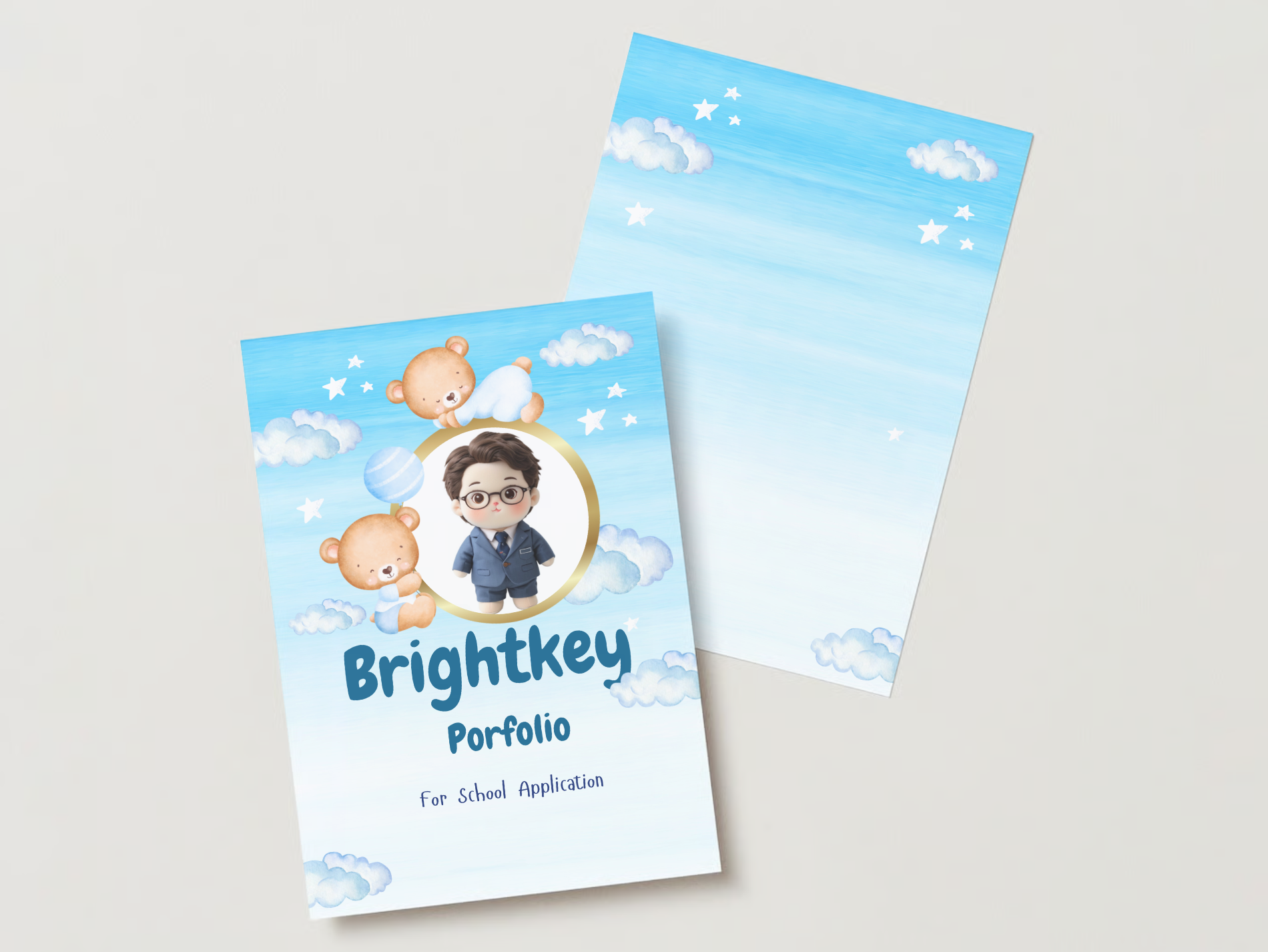 Teddy Bear Dreams Portfolio featuring adorable teddy bear themes, designed to create a warm and endearing presentation of your child’s unique achievements and personality for school applications.