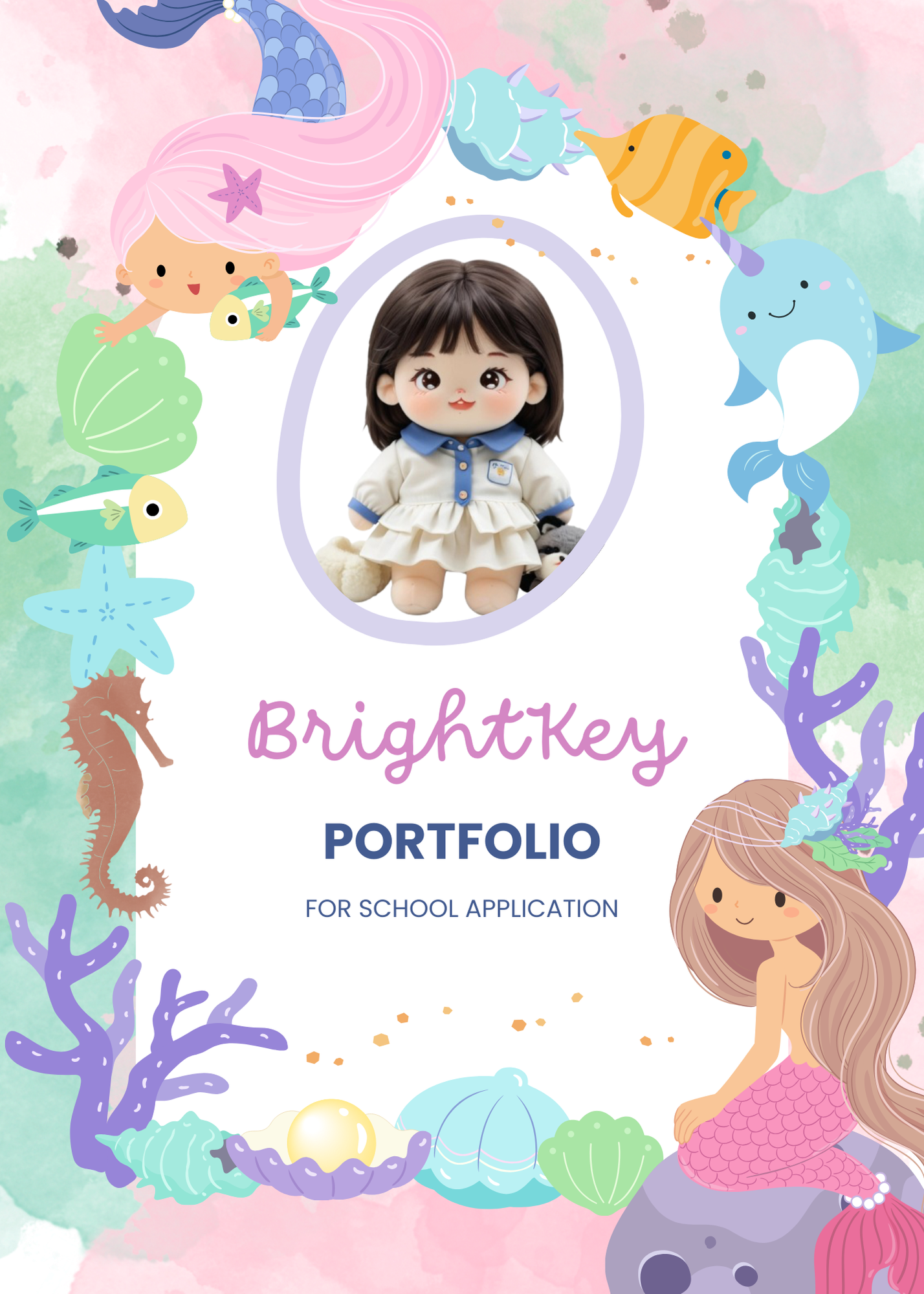 Underwater Wonders Portfolio featuring enchanting ocean-themed designs, ideal for presenting your child’s achievements and qualities in a creative and captivating way for school applications.