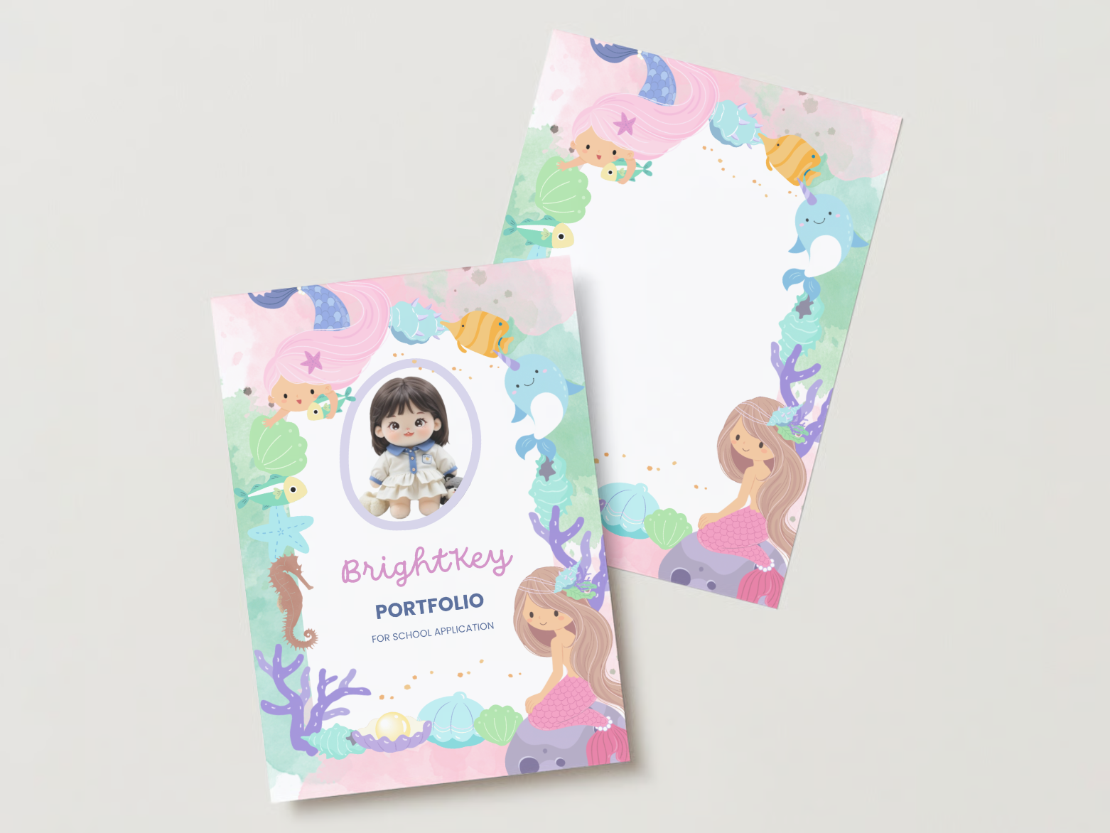 Underwater Wonders Portfolio featuring enchanting ocean-themed designs, ideal for presenting your child’s achievements and qualities in a creative and captivating way for school applications.